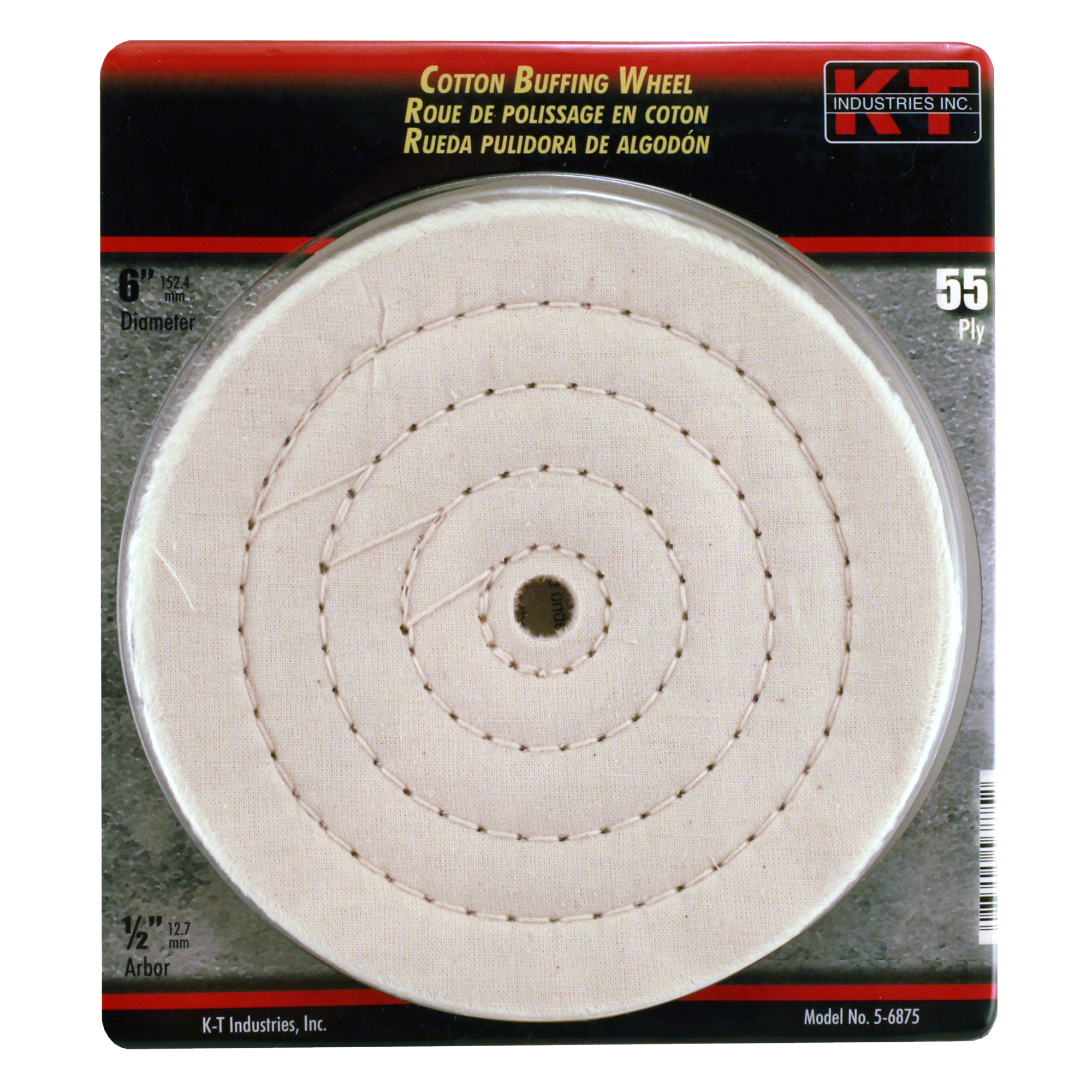 K-T Industries Spiral Sewn Cotton Buffing Wheel — 6in., 55 Ply, Model# 5-6875